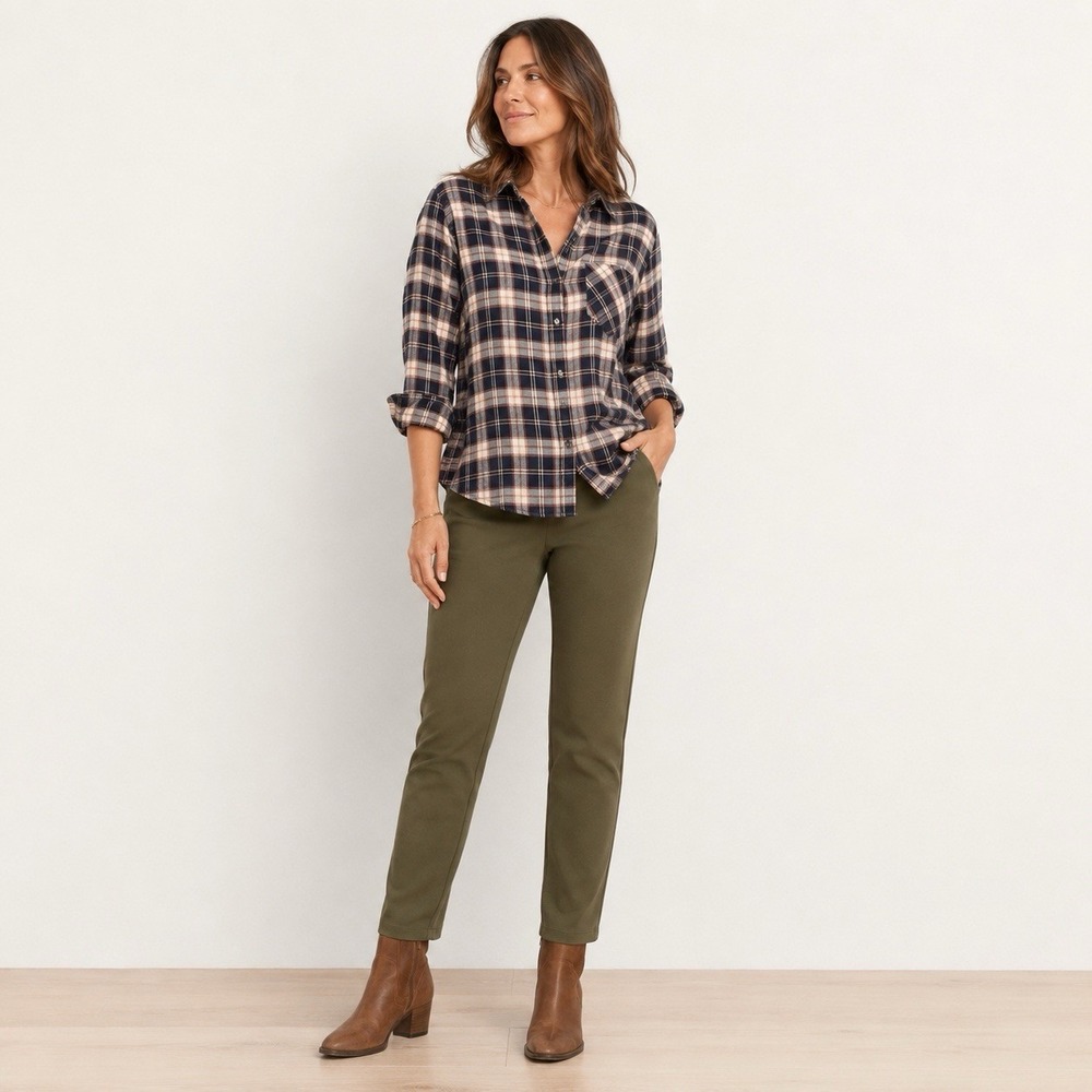 Quince Ultra-Stretch Ponte Pants M Green Mid Rise Slim Fit Comfort Everyday